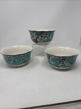 222 FIFTH Adelaide Turquoise Set of 3 Cereal Bowls